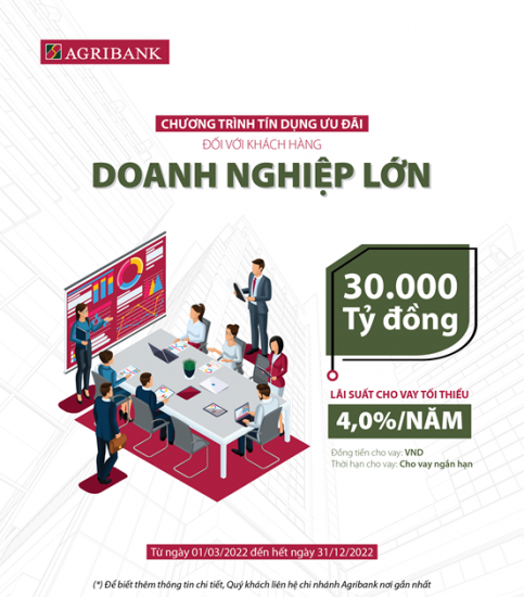 Agribank mạnh tay bơm 30 nghìn tỷ đồng vốn ưu đãi cho doanh nghiệp lớn