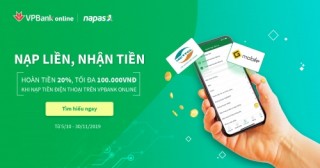 Hoàn 20% giá trị nạp tiền điện tử khi giao dịch qua VPBank Online