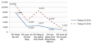 2 tháng, DN thành lập mới tăng gần 30% cả về lượng và vốn đăng ký