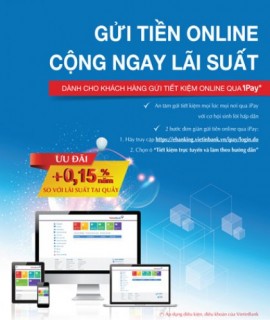 Cộng thêm lãi suất 0,15%/năm khi gửi tiết kiệm qua VietinBank iPay