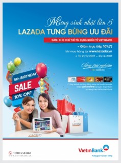 Ưu đãi đặc biệt cho chủ thẻ VietinBank mua sắm tại Lazada