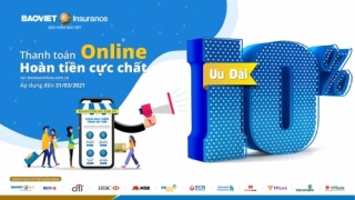 Bảo hiểm Bảo Việt hoàn tiền 10% vào thẻ khi thanh toán online