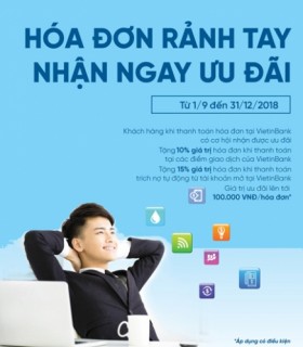 Ưu đãi tới 100.000 nghìn đồng khi thanh toán hóa đơn tại VietinBank