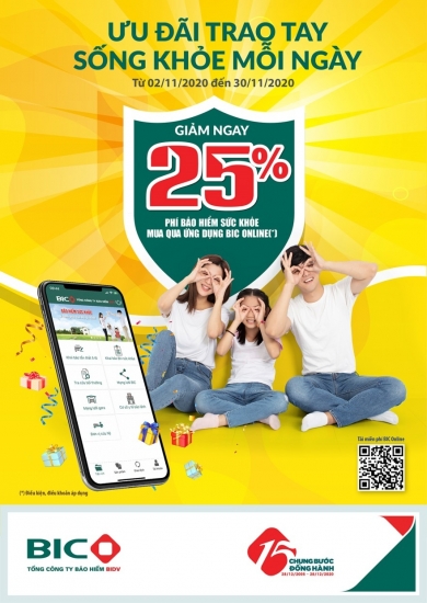 Tải app BIC Online, nhận ưu đãi 25% bảo hiểm sức khỏe