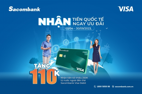 Sacombank ưu đãi cho khách hàng nhận tiền quốc tế bằng thẻ thanh toán Visa