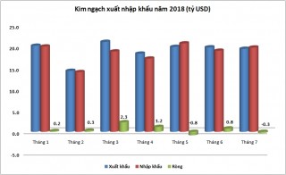 Nhập siêu tháng 7/2018 khoảng 300 triệu USD
