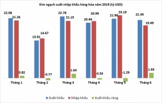 Tháng 6/2019: Nhập khẩu thấp hơn dự tính, xuất siêu gần 2 tỷ USD