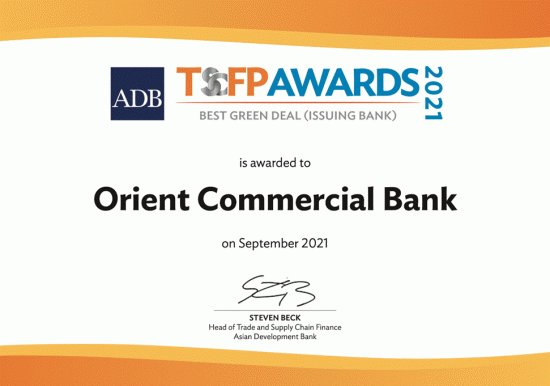 OCB được ADB tôn vinh giải thưởng Best Green Deal 2021