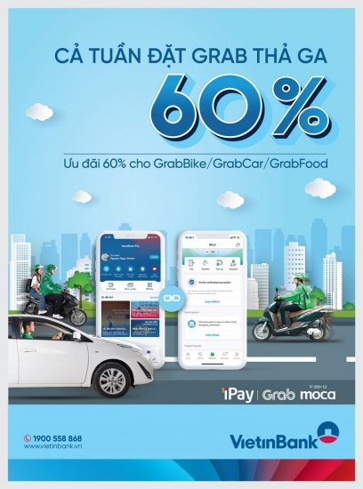 Tặng mã iPay Grab lên đến 280.000 đồng cho khách hàng sử dụng VietinBank iPay Mobile